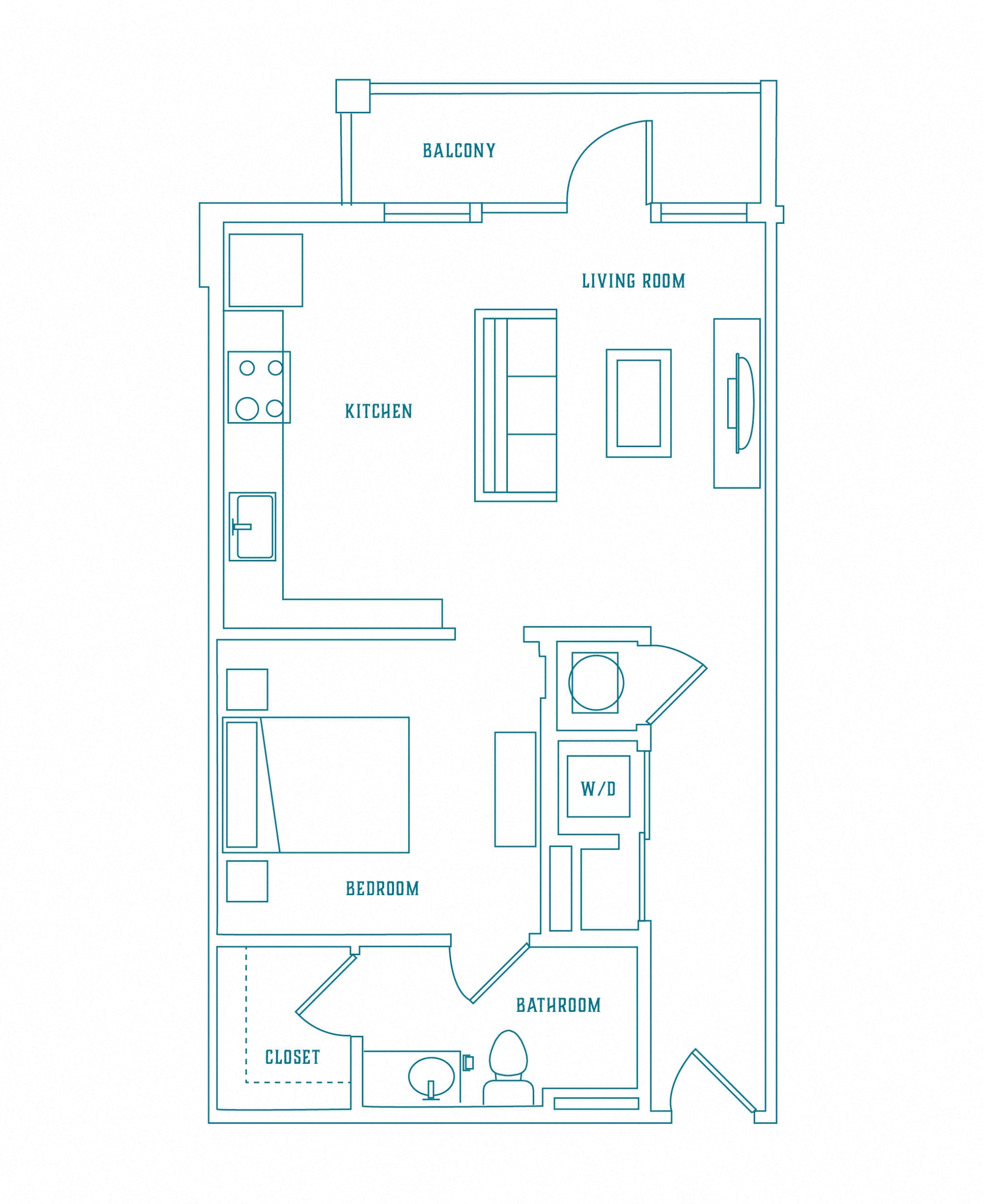Floor plan for studio, 1 bath, 716 sqft